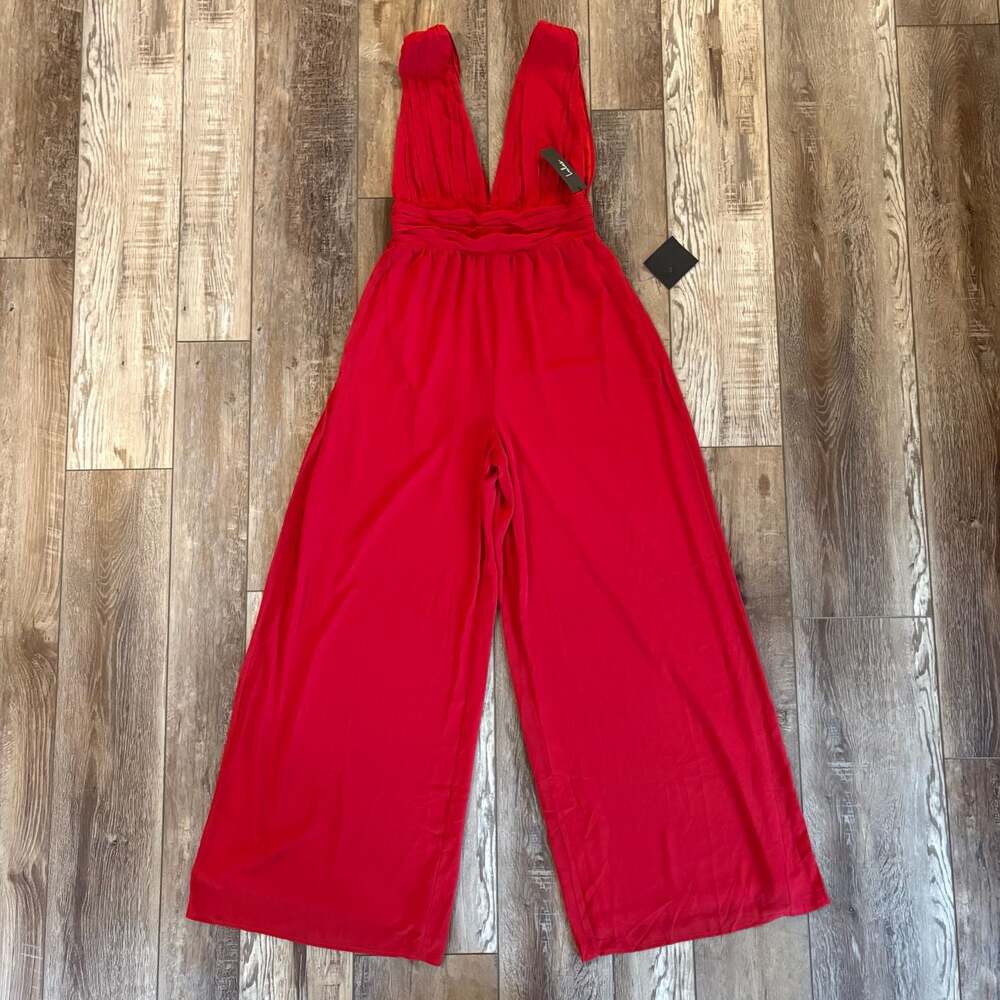 Lulus Red Muse Maxi Jumpsuit Womens M Wide Leg Plunge NWT